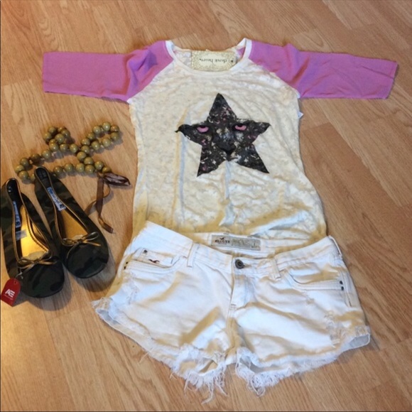 Hollister Pants - Hollister white distressed denim shorts